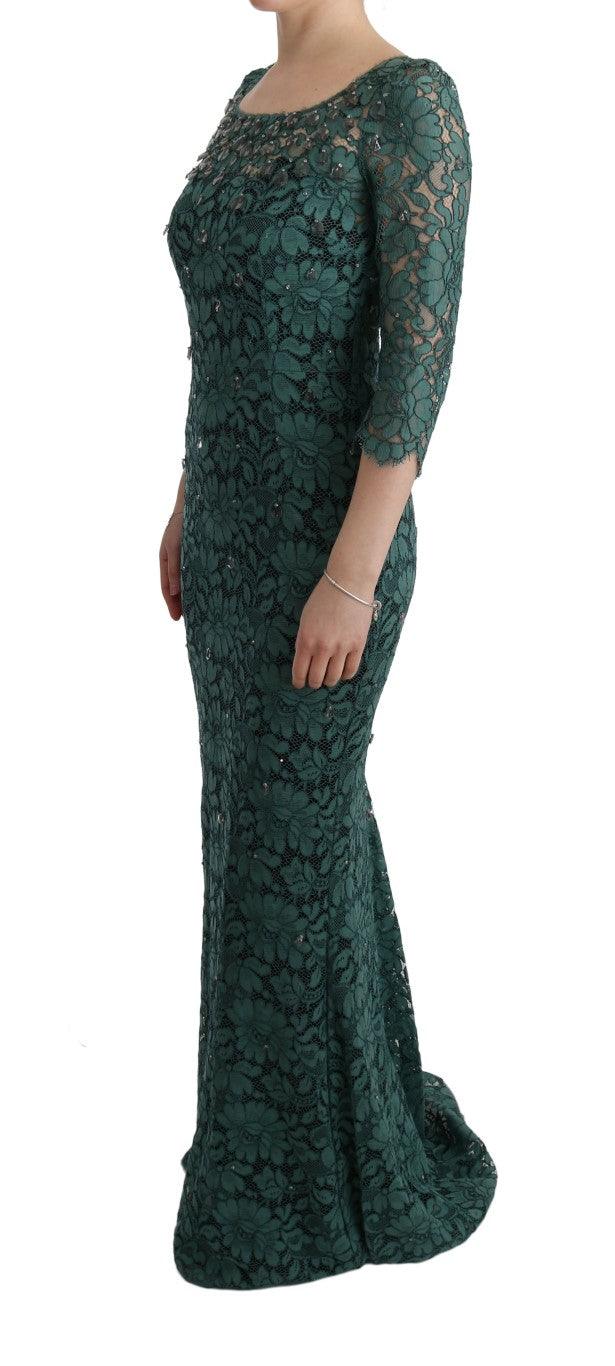 Dolce & Gabbana Elegant Green Crystal Embellished Sheath Dress - Arichezz.store