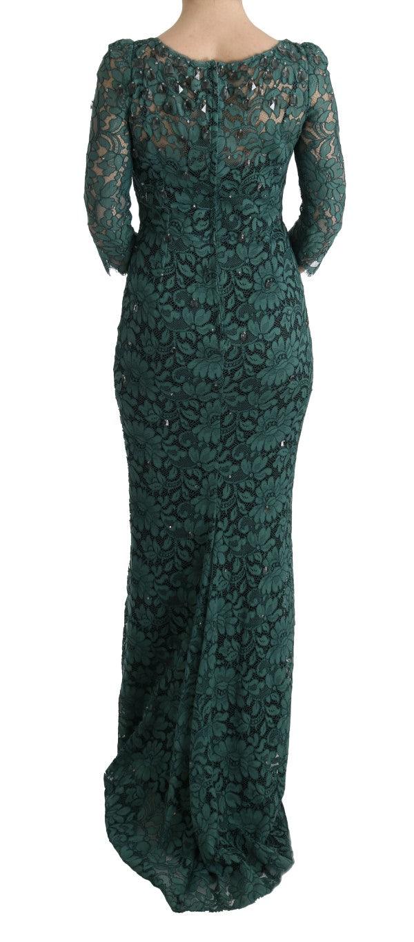 Dolce & Gabbana Elegant Green Crystal Embellished Sheath Dress - Arichezz.store