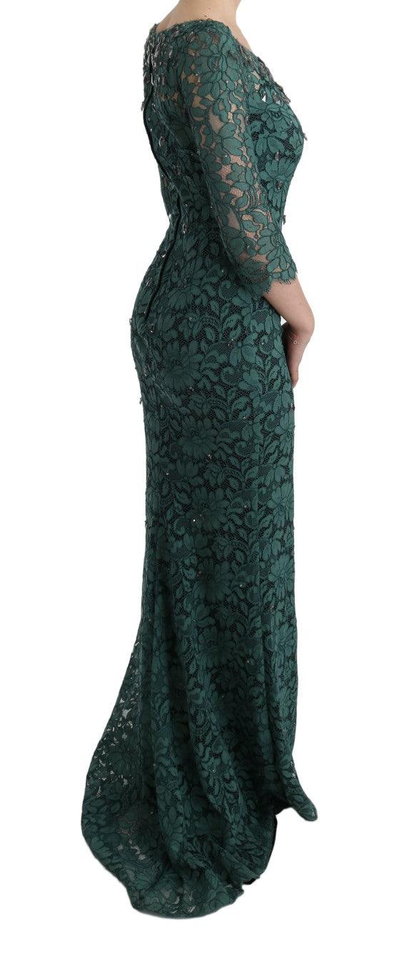 Dolce & Gabbana Elegant Green Crystal Embellished Sheath Dress - Arichezz.store