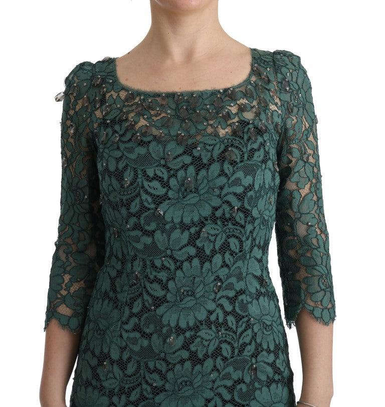 Dolce & Gabbana Elegant Green Crystal Embellished Sheath Dress - Arichezz.store