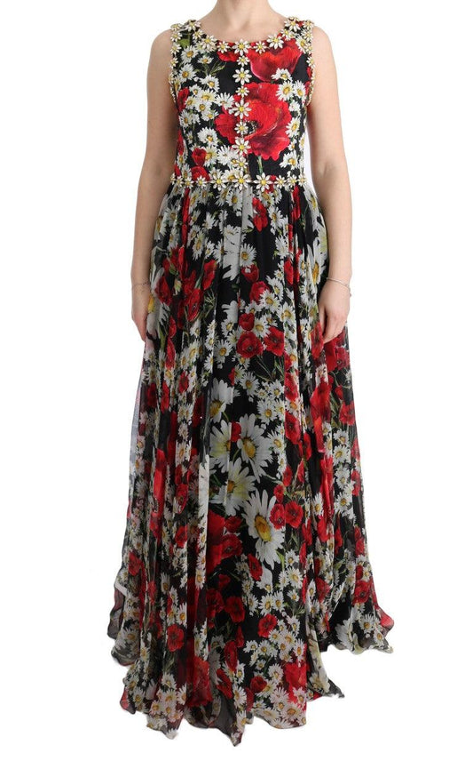 Dolce & Gabbana Floral Maxi Gown with Sunflower Print and Crystals - Arichezz.store