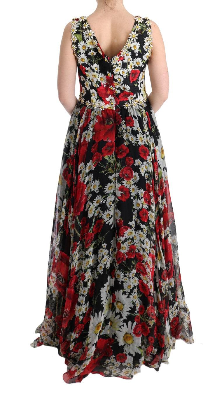 Dolce & Gabbana Floral Maxi Gown with Sunflower Print and Crystals - Arichezz.store