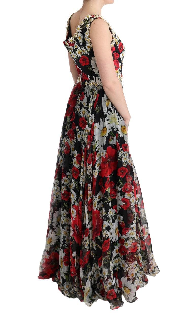 Dolce & Gabbana Floral Maxi Gown with Sunflower Print and Crystals - Arichezz.store