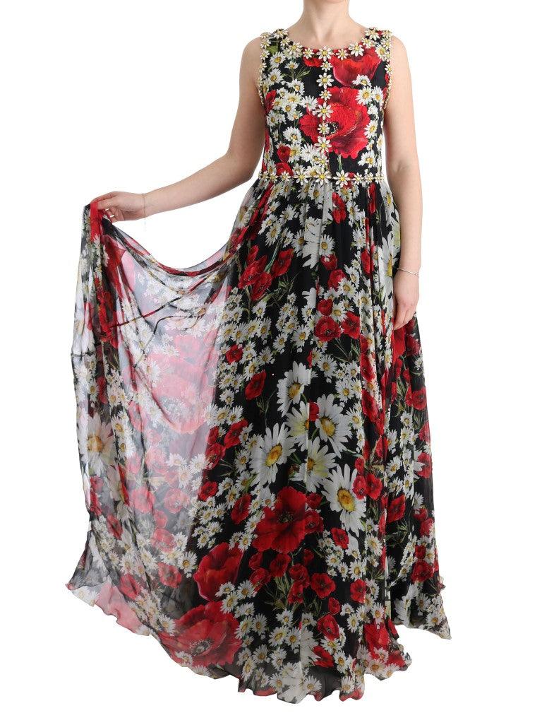 Dolce & Gabbana Floral Maxi Gown with Sunflower Print and Crystals - Arichezz.store