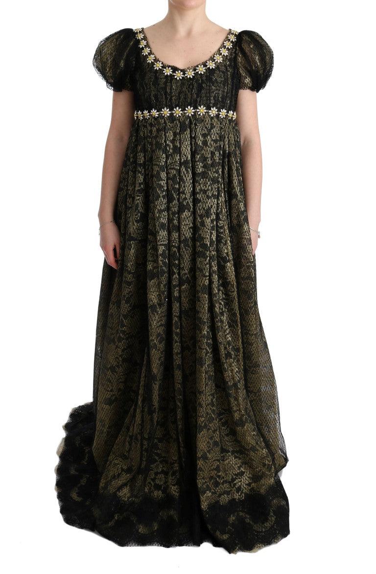 Dolce & Gabbana Sunflower Lace Crystal Maxi Shift Dress - Arichezz.store