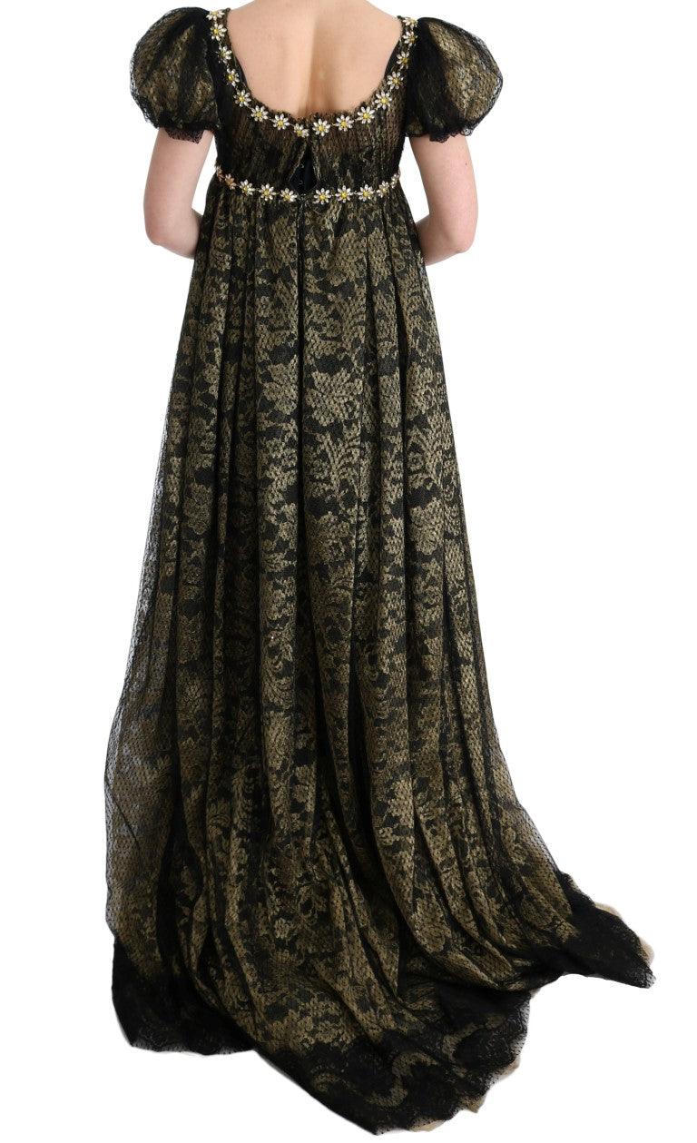 Dolce & Gabbana Sunflower Lace Crystal Maxi Shift Dress - Arichezz.store