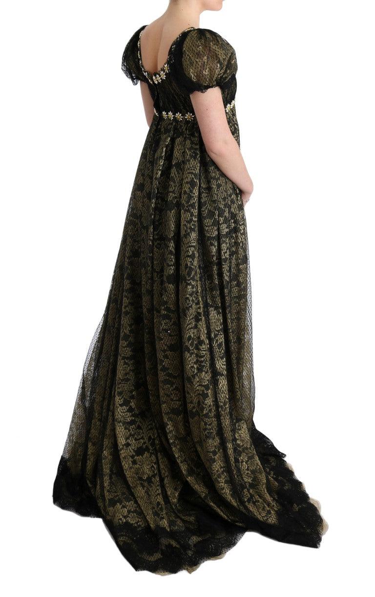 Dolce & Gabbana Sunflower Lace Crystal Maxi Shift Dress - Arichezz.store