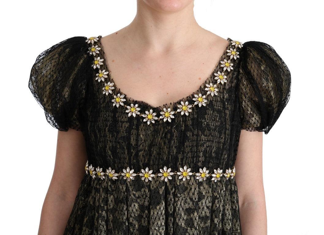 Dolce & Gabbana Sunflower Lace Crystal Maxi Shift Dress - Arichezz.store