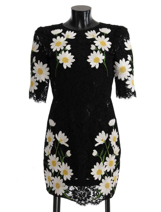 Dolce & Gabbana Black Floral Lace Chamomile Embroidered Dress - Arichezz.store