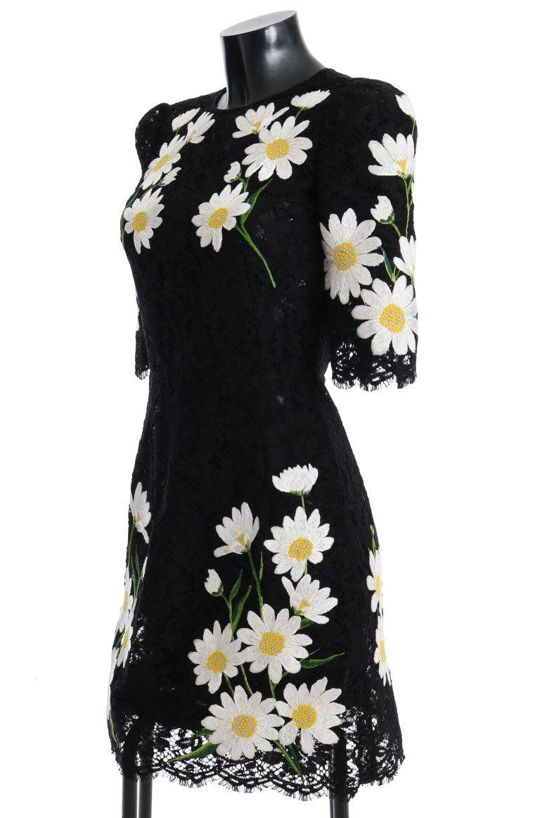 Dolce & Gabbana Black Floral Lace Chamomile Embroidered Dress - Arichezz.store