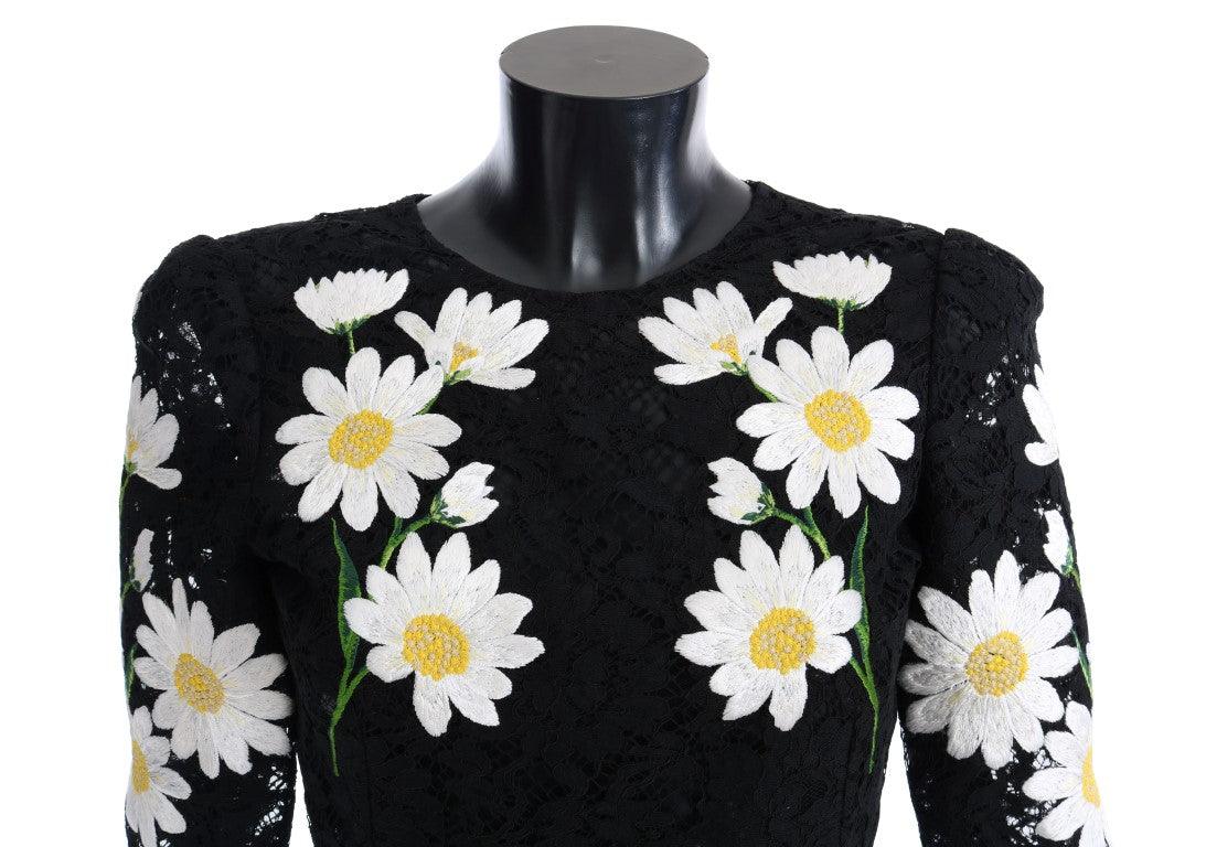 Dolce & Gabbana Black Floral Lace Chamomile Embroidered Dress - Arichezz.store