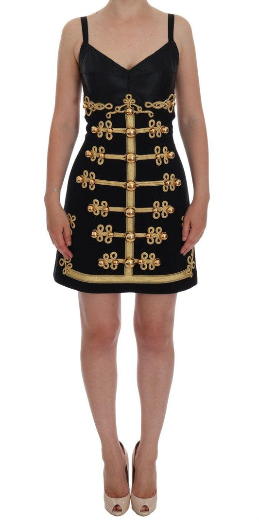 Dolce & Gabbana Elegant Black A-Line Sleeveless Dress with Gold Details - Arichezz.store