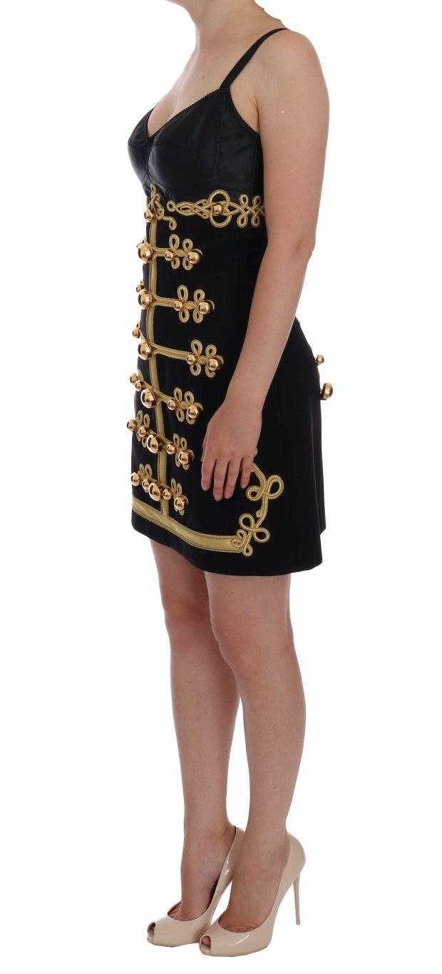 Dolce & Gabbana Elegant Black A-Line Sleeveless Dress with Gold Details - Arichezz.store