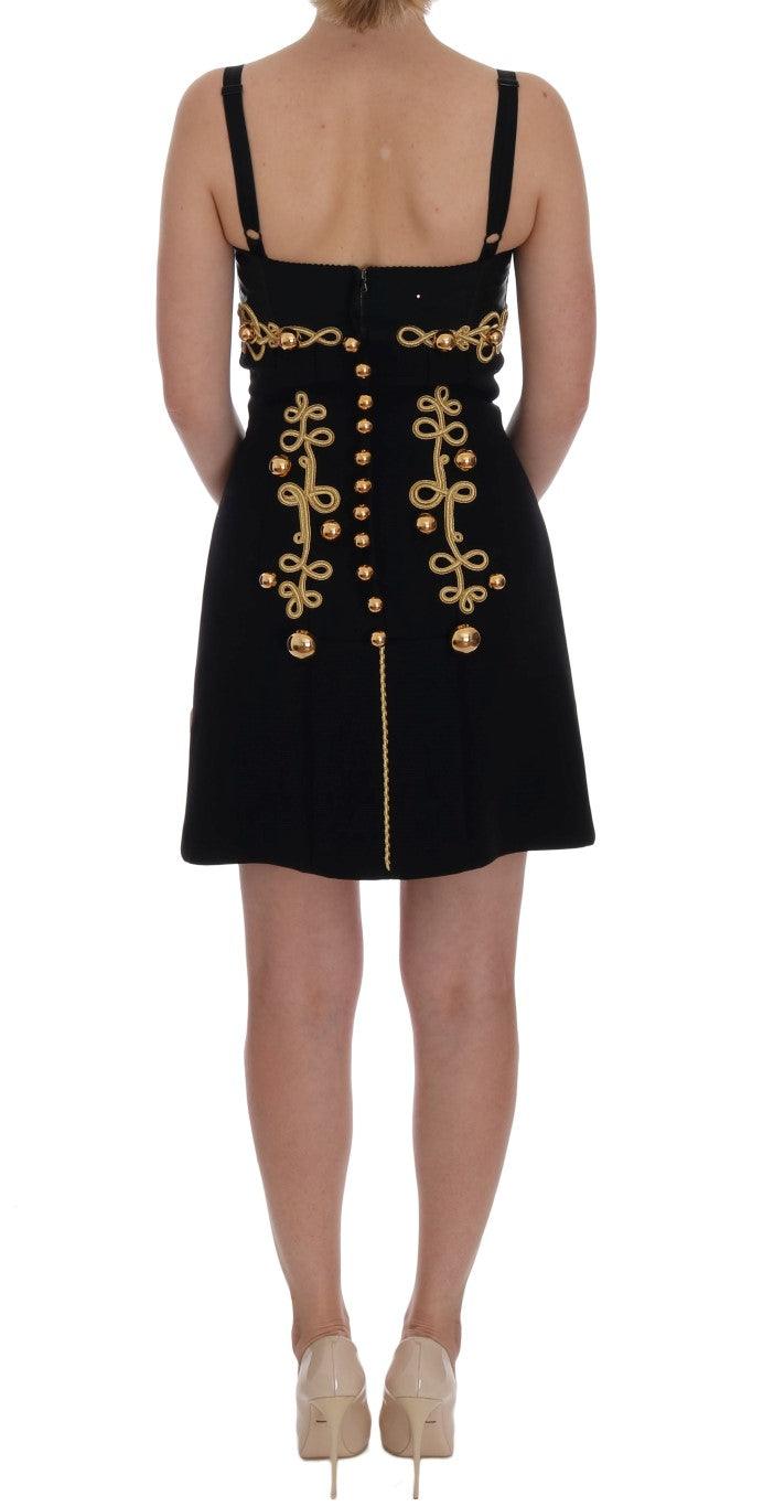 Dolce & Gabbana Elegant Black A-Line Sleeveless Dress with Gold Details - Arichezz.store