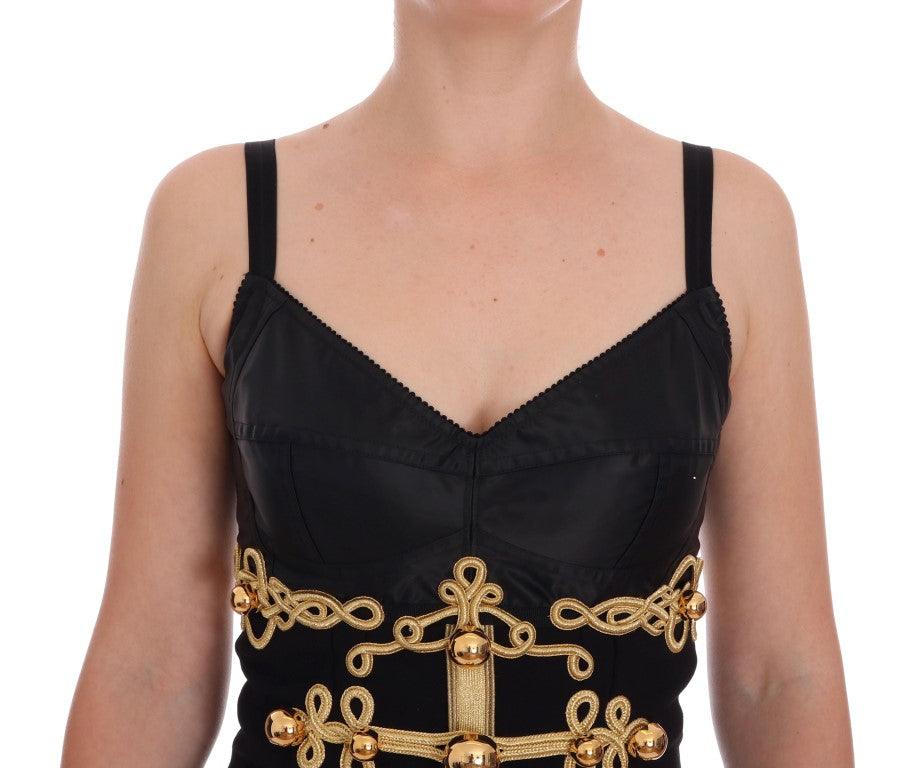 Dolce & Gabbana Elegant Black A-Line Sleeveless Dress with Gold Details - Arichezz.store