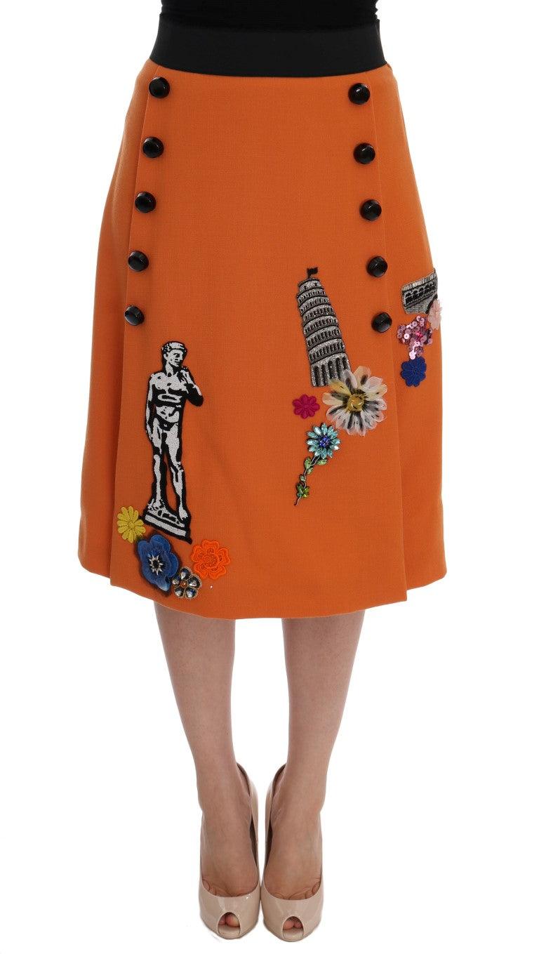 Dolce & Gabbana Embellished Wool Skirt in Vivid Orange - Arichezz.store