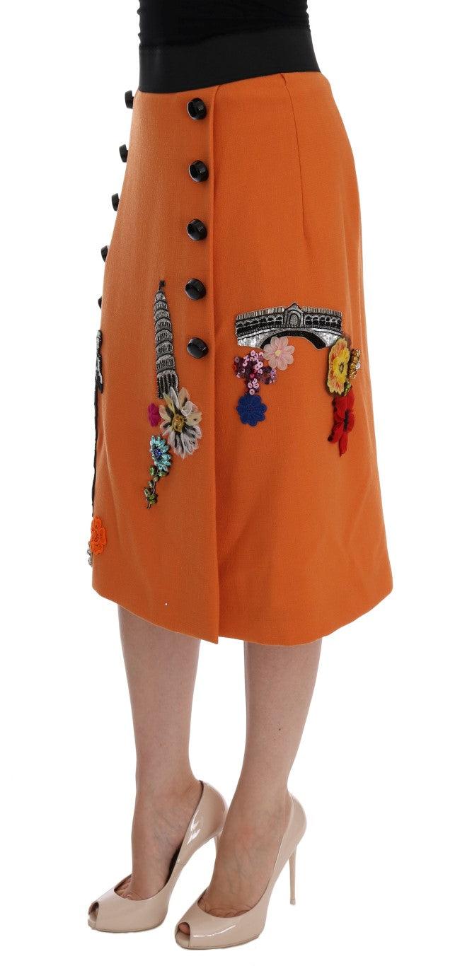 Dolce & Gabbana Embellished Wool Skirt in Vivid Orange - Arichezz.store