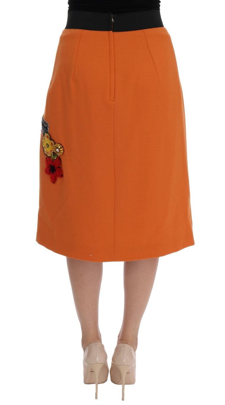 Dolce & Gabbana Embellished Wool Skirt in Vivid Orange - Arichezz.store