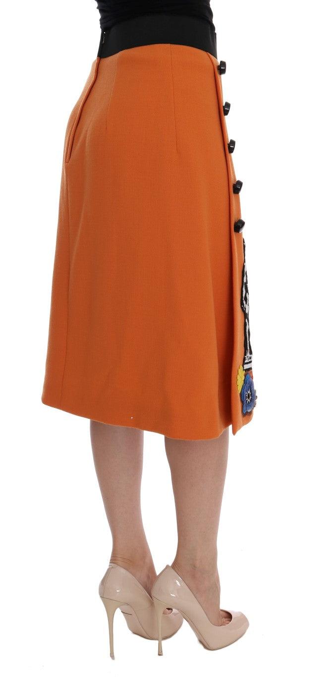 Dolce & Gabbana Embellished Wool Skirt in Vivid Orange - Arichezz.store