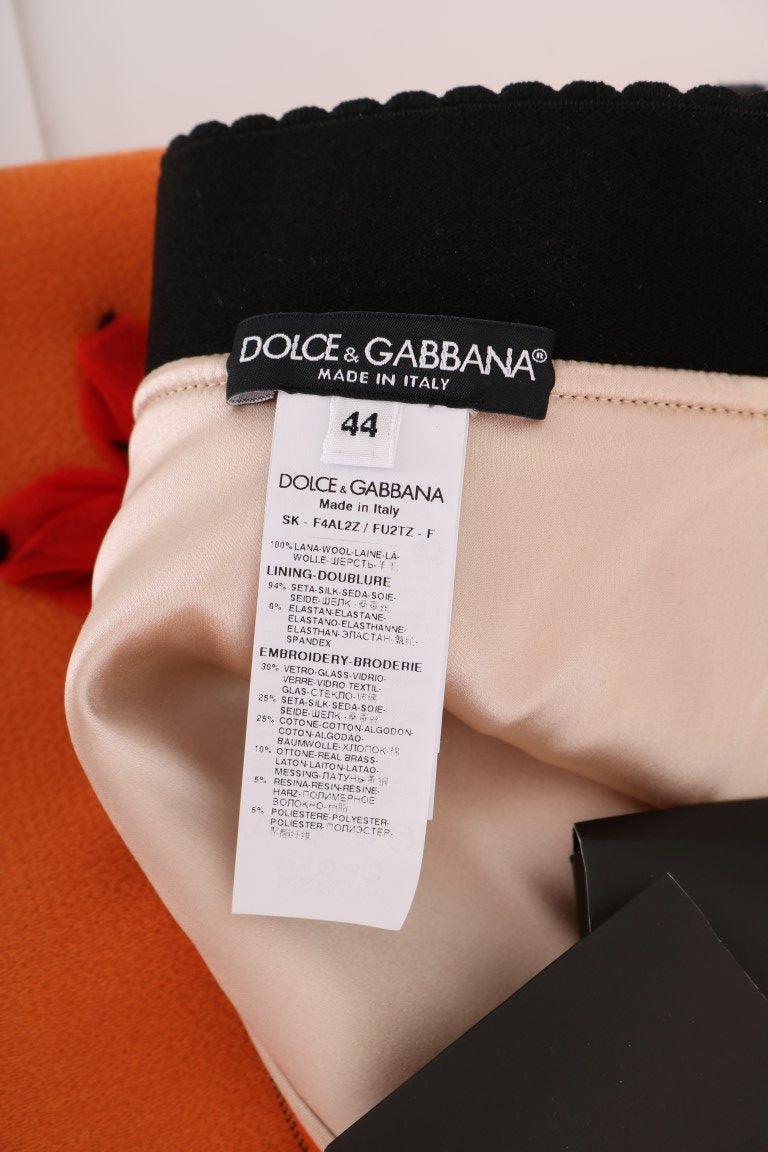 Dolce & Gabbana Embellished Wool Skirt in Vivid Orange - Arichezz.store