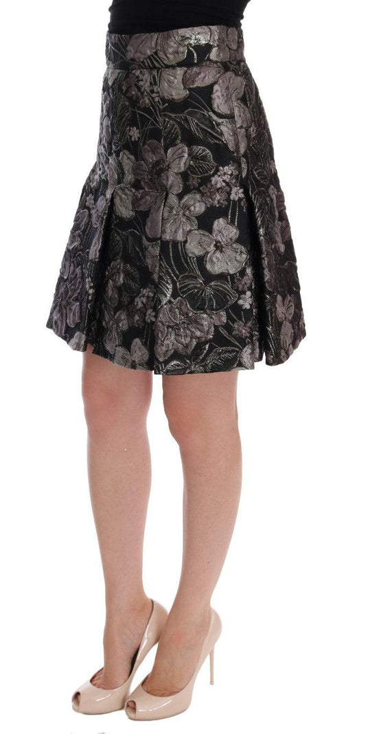 Dolce & Gabbana Elegant Black Silver-Floral Straight Skirt - Arichezz.store