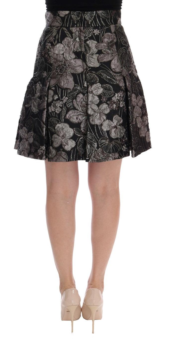 Dolce & Gabbana Elegant Black Silver-Floral Straight Skirt - Arichezz.store