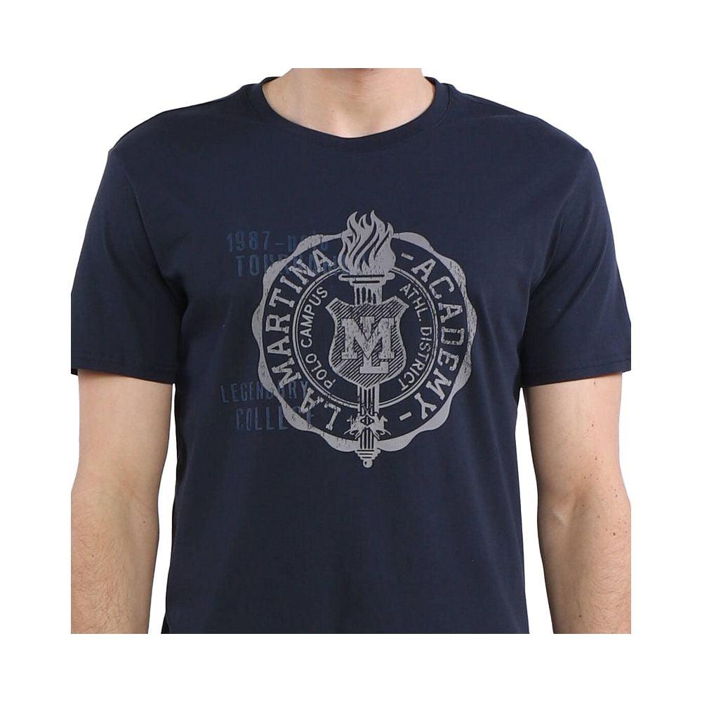 La Martina Crew Neck Graphic Jersey Tee - Refined Blue Cotton - Arichezz.store