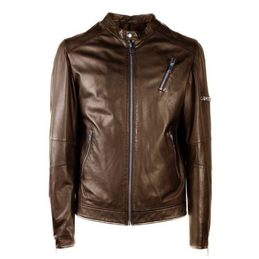 Emilio Romanelli Brown Leather Jacket - Arichezz.store