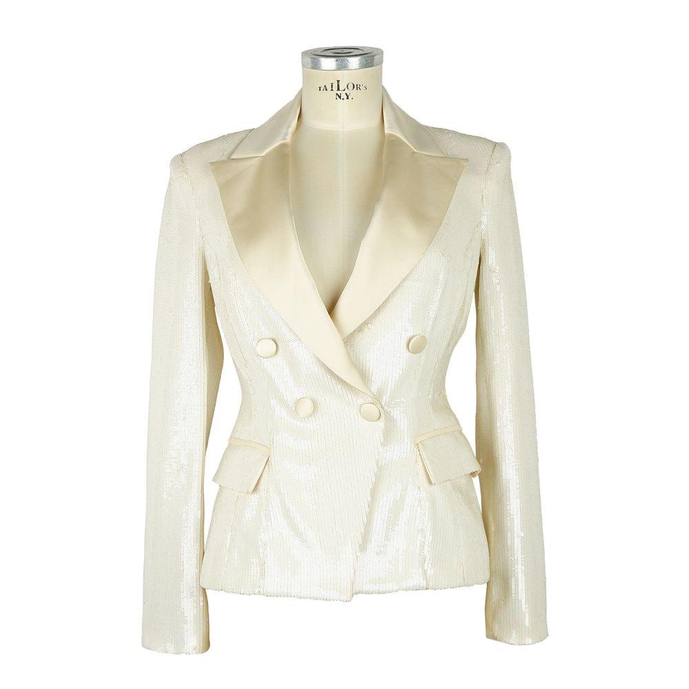 Elisabetta Franchi White Sequin Women Blazer - Arichezz.store