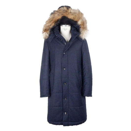 Made in Italy Blue Wool Men's Raincoat - Arichezz.store