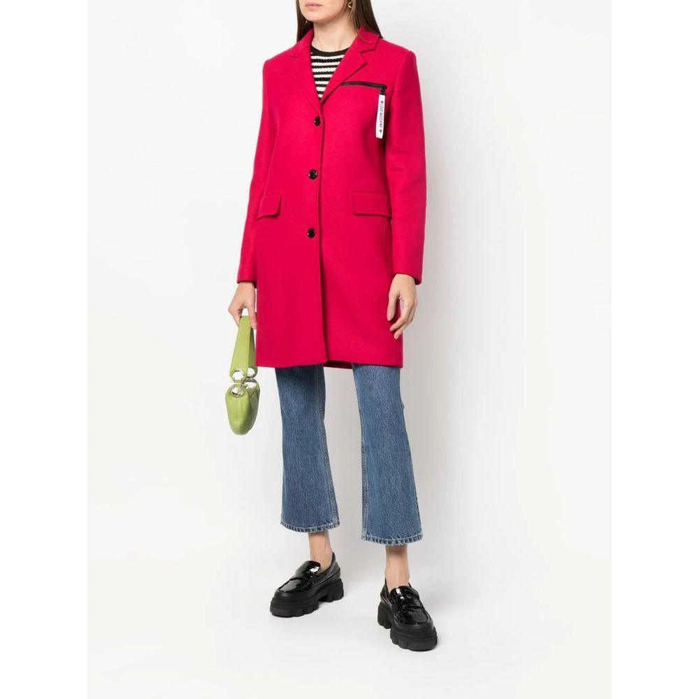 Love Moschino Chic Pink Woolen Coat with Logo Details - Arichezz.store