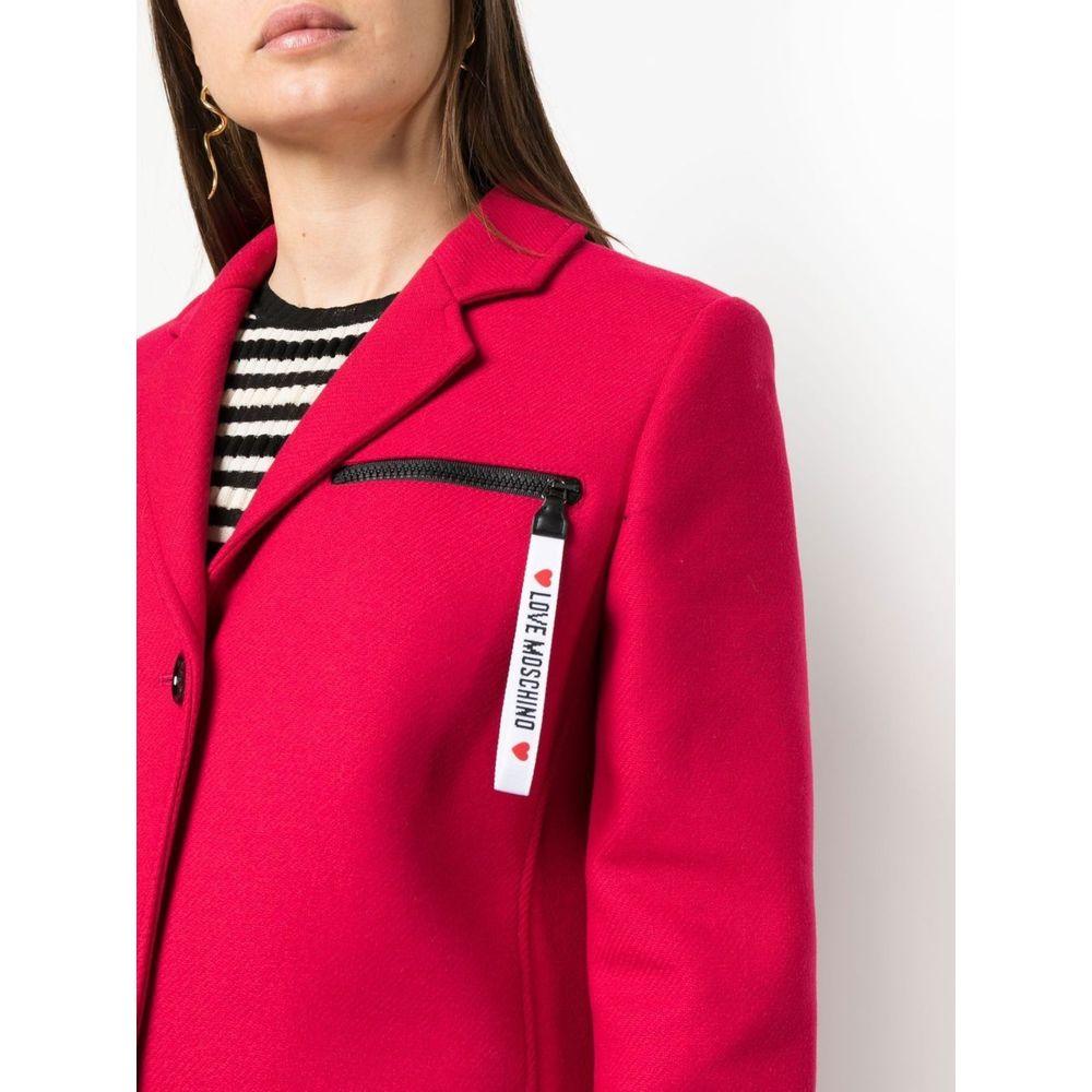 Love Moschino Chic Pink Woolen Coat with Logo Details - Arichezz.store