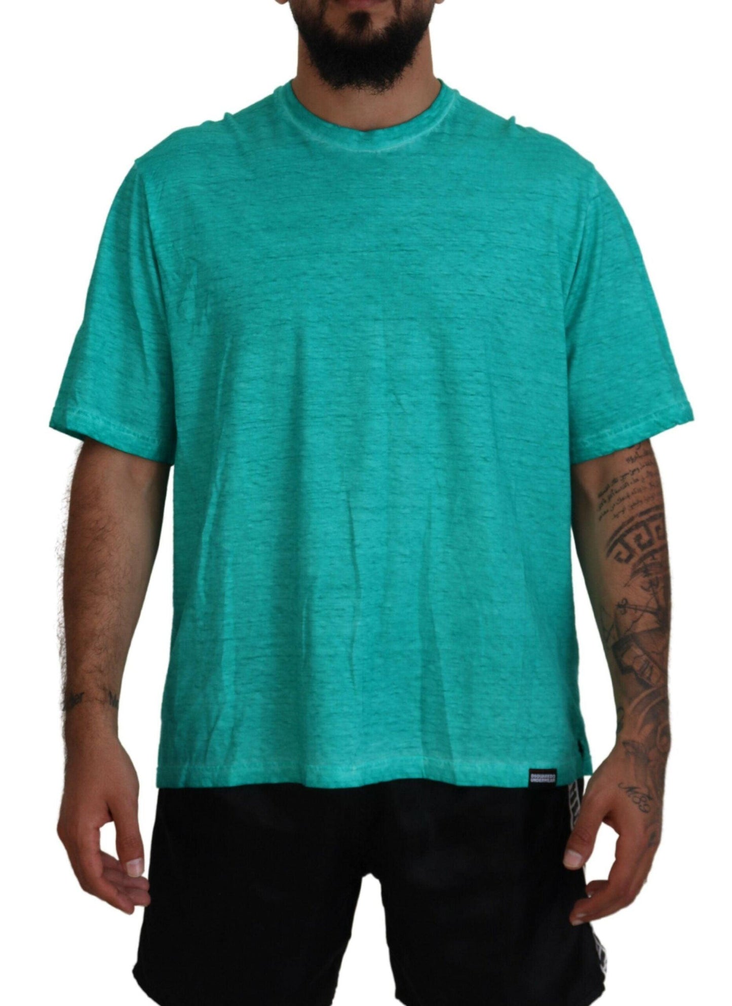 Dsquared² Light Green Cotton Linen Short Sleeves T-shirt - Arichezz.store