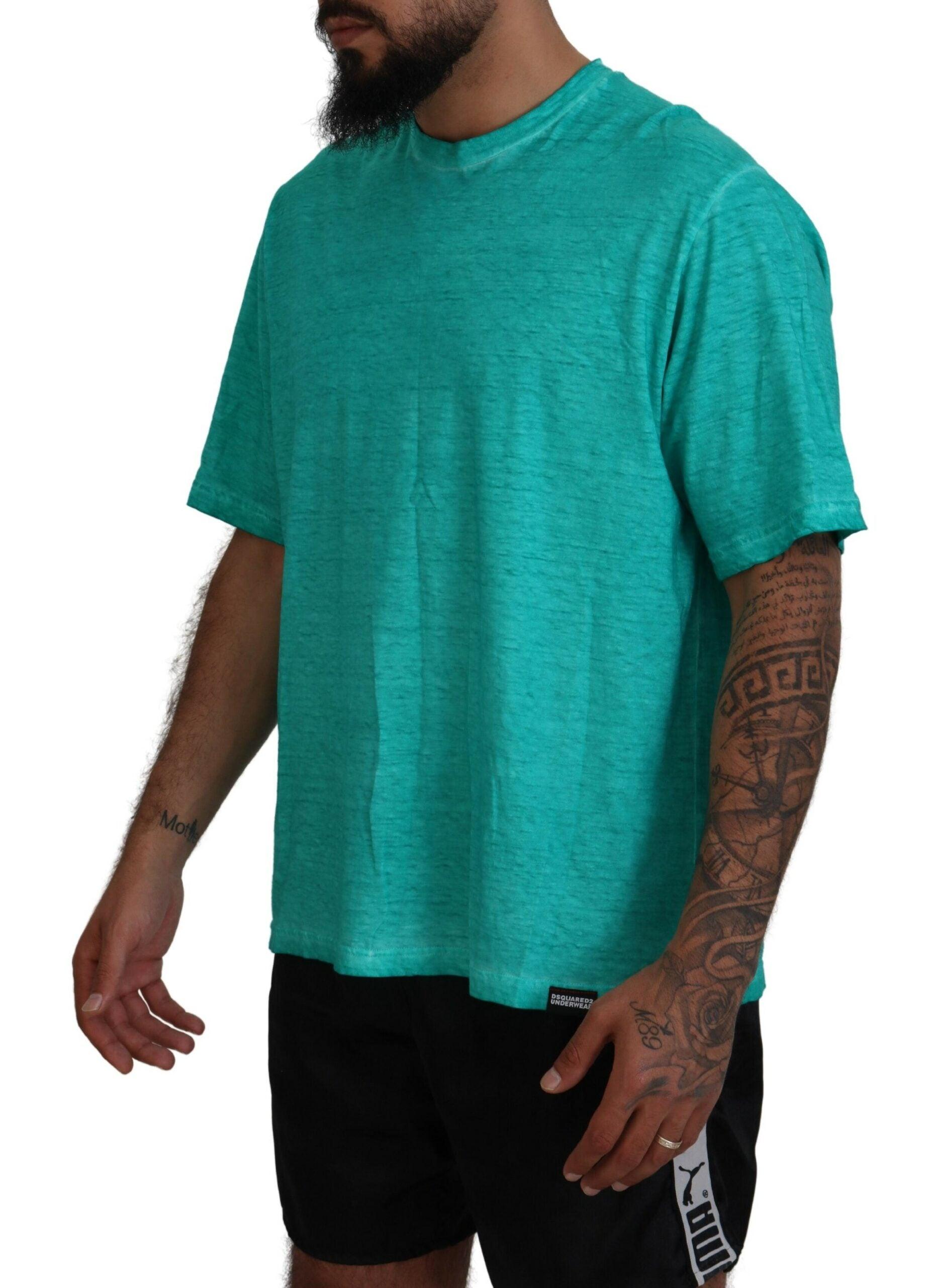 Dsquared² Light Green Cotton Linen Short Sleeves T-shirt - Arichezz.store