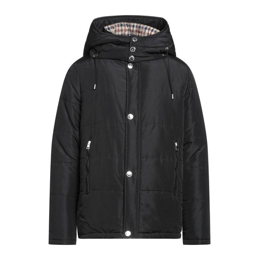 Aquascutum Elegant Black Jacket with Removable Hood - Arichezz.store