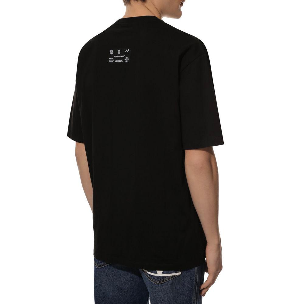 Diego Venturino Sleek Black Cotton T-Shirt with Signature Design - Arichezz.store