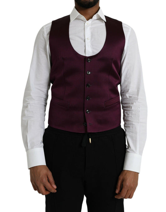 Dolce & Gabbana Maroon Satin Silk Waistcoat Dress Formal Vest - Arichezz.store