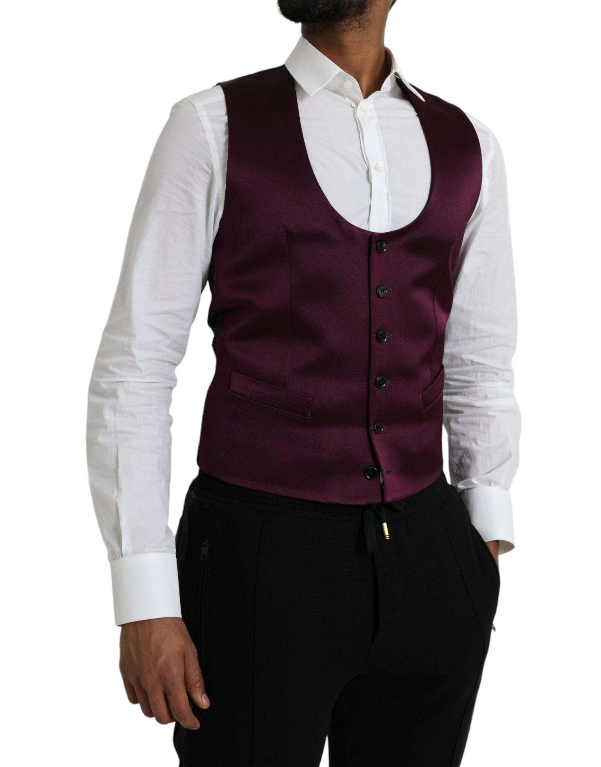 Dolce & Gabbana Maroon Satin Silk Waistcoat Dress Formal Vest - Arichezz.store