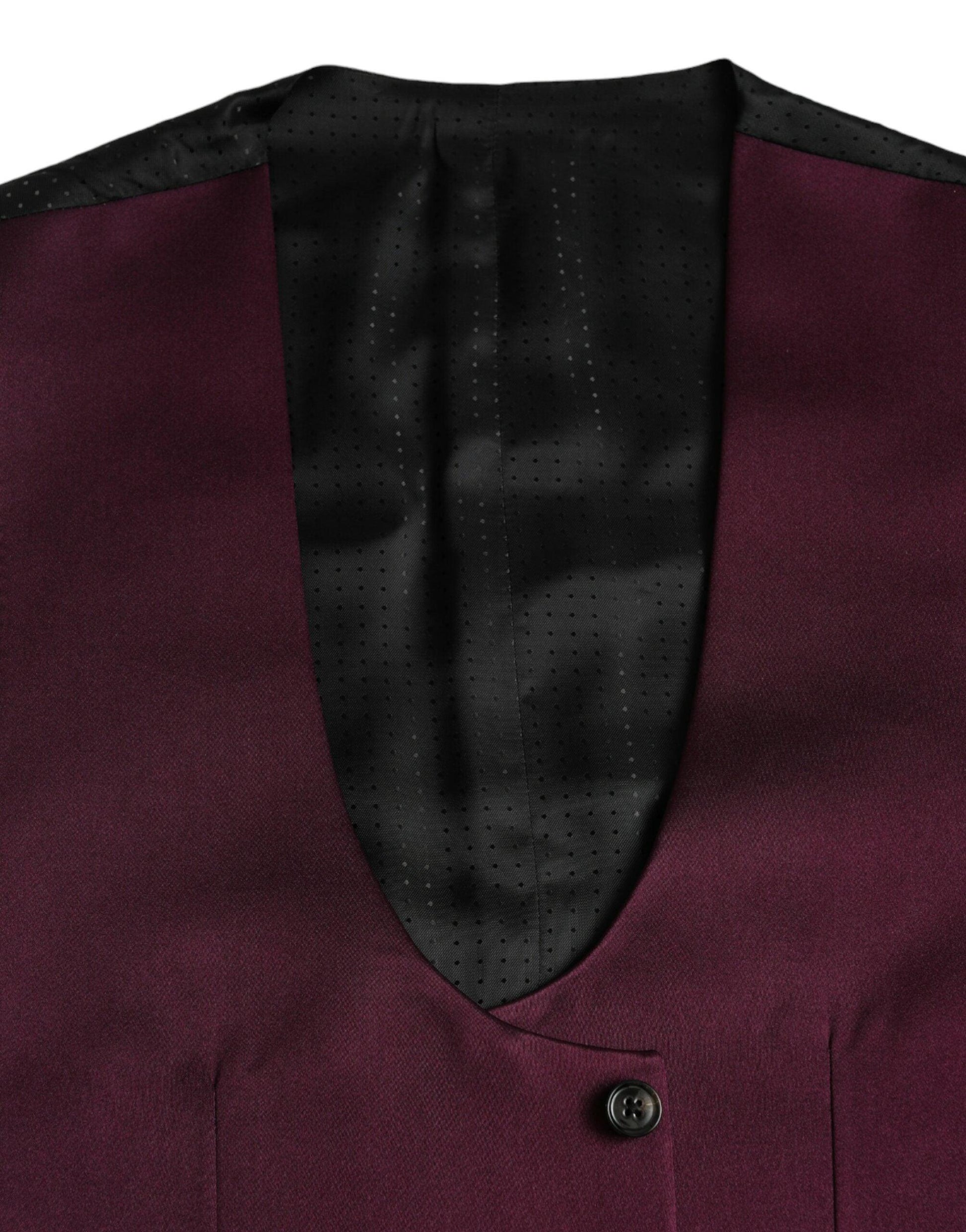 Dolce & Gabbana Maroon Satin Silk Waistcoat Dress Formal Vest - Arichezz.store