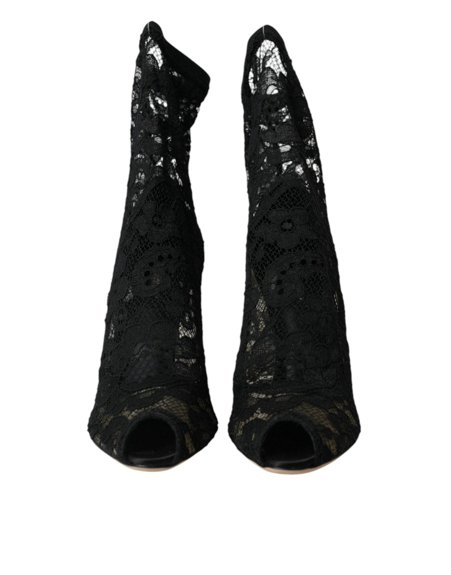 Dolce & Gabbana Black Stretch Taormina Lace Boots Shoes - Arichezz.store