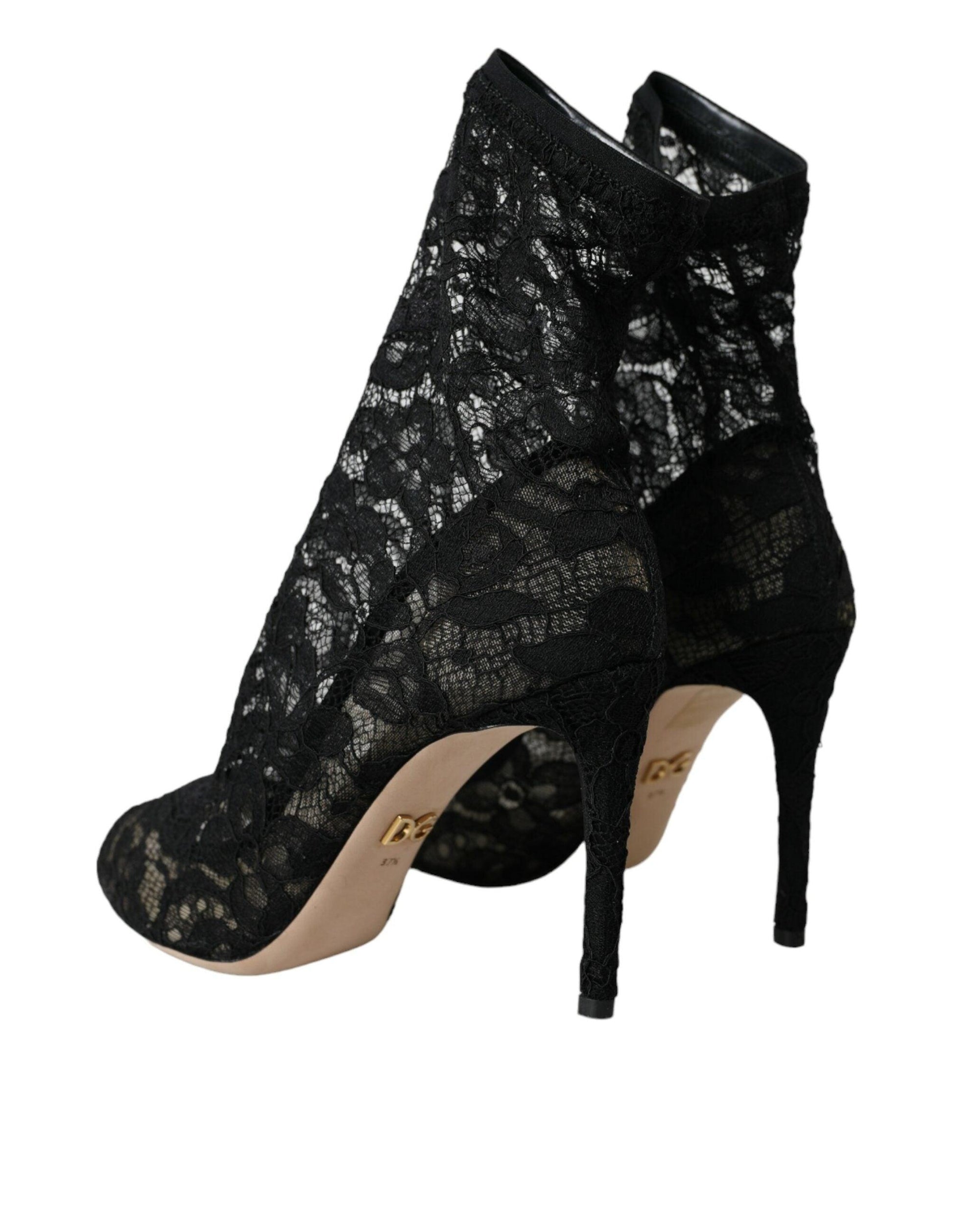 Dolce & Gabbana Black Stretch Taormina Lace Boots Shoes - Arichezz.store