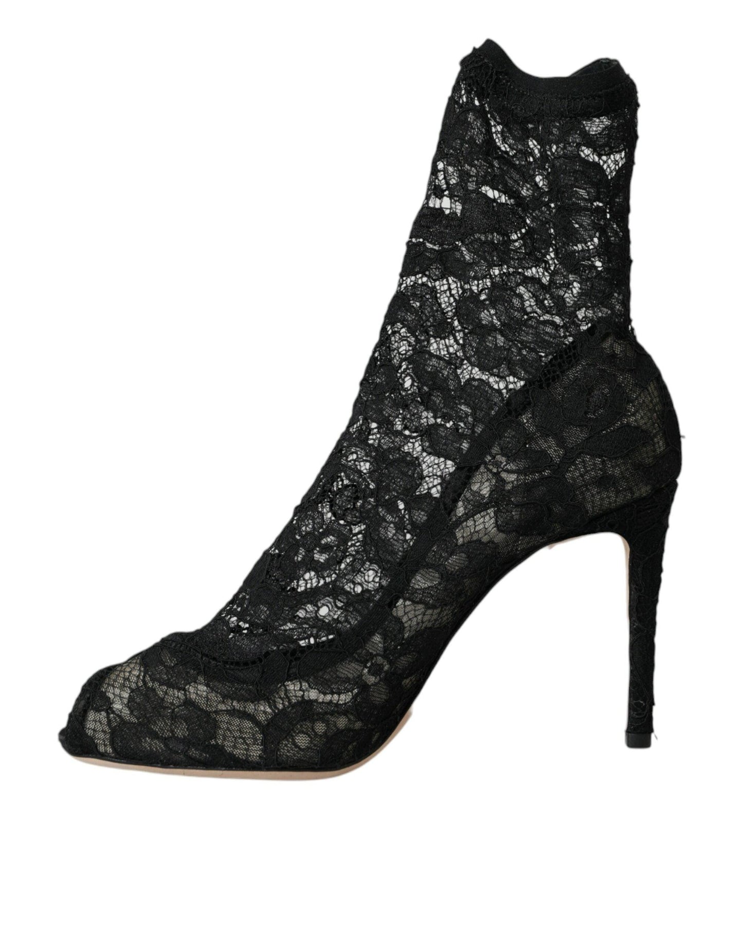 Dolce & Gabbana Black Stretch Taormina Lace Boots Shoes - Arichezz.store