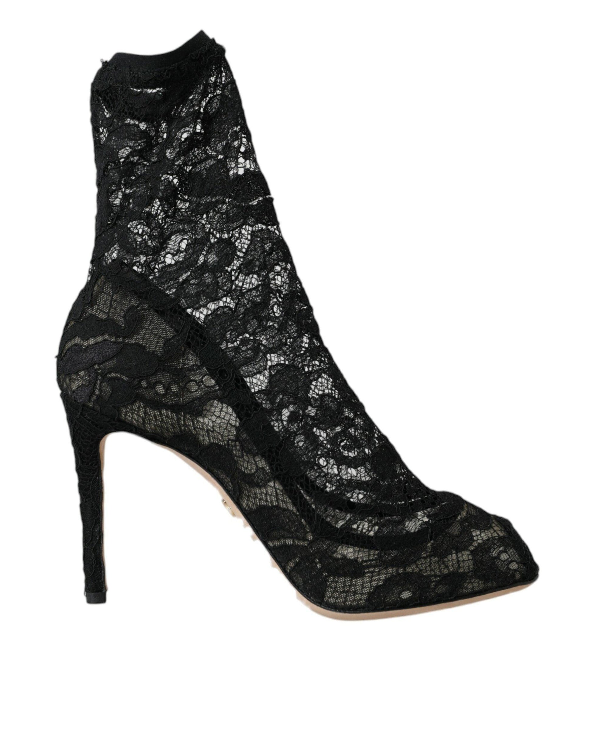 Dolce & Gabbana Black Stretch Taormina Lace Boots Shoes - Arichezz.store