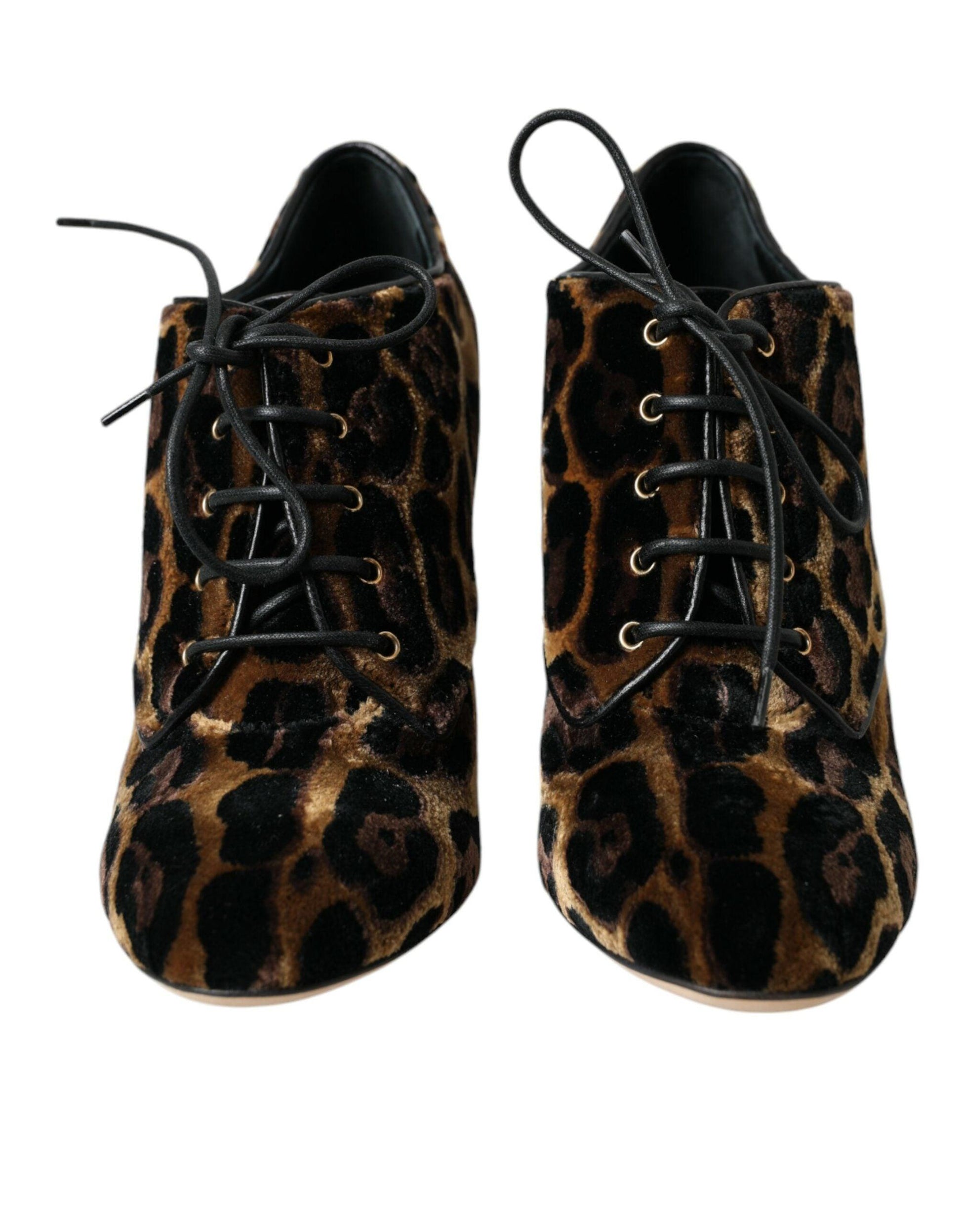 Dolce & Gabbana Brown Leopard Hair Lace Up Booties Shoes - Arichezz.store