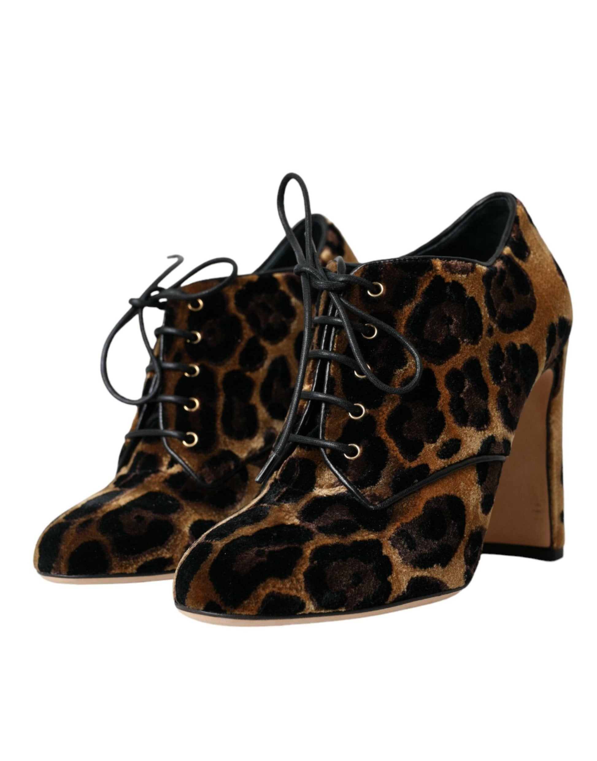 Dolce & Gabbana Brown Leopard Hair Lace Up Booties Shoes - Arichezz.store