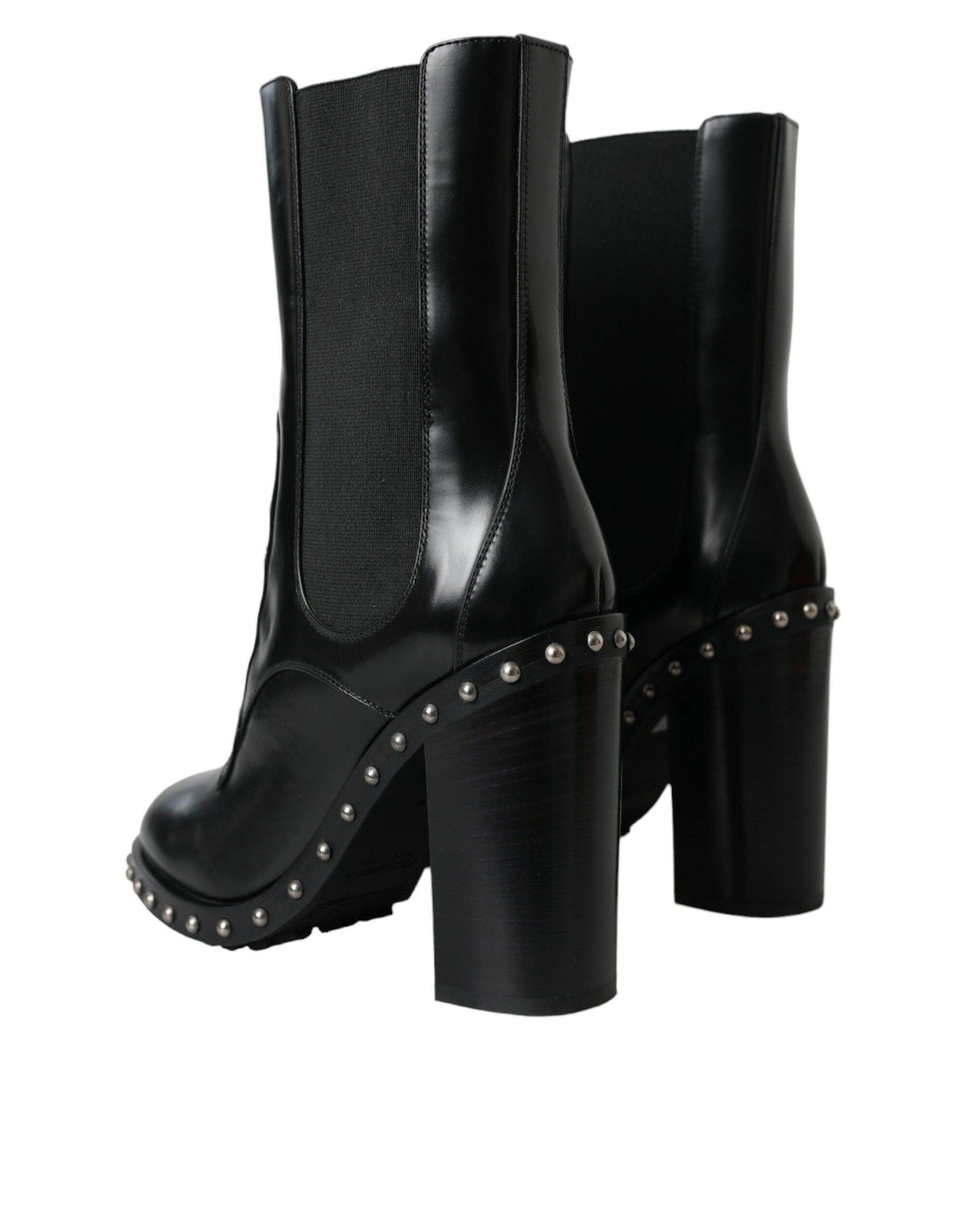 Dolce & Gabbana Black Leather Studded Lace Up Boots Shoes - Arichezz.store