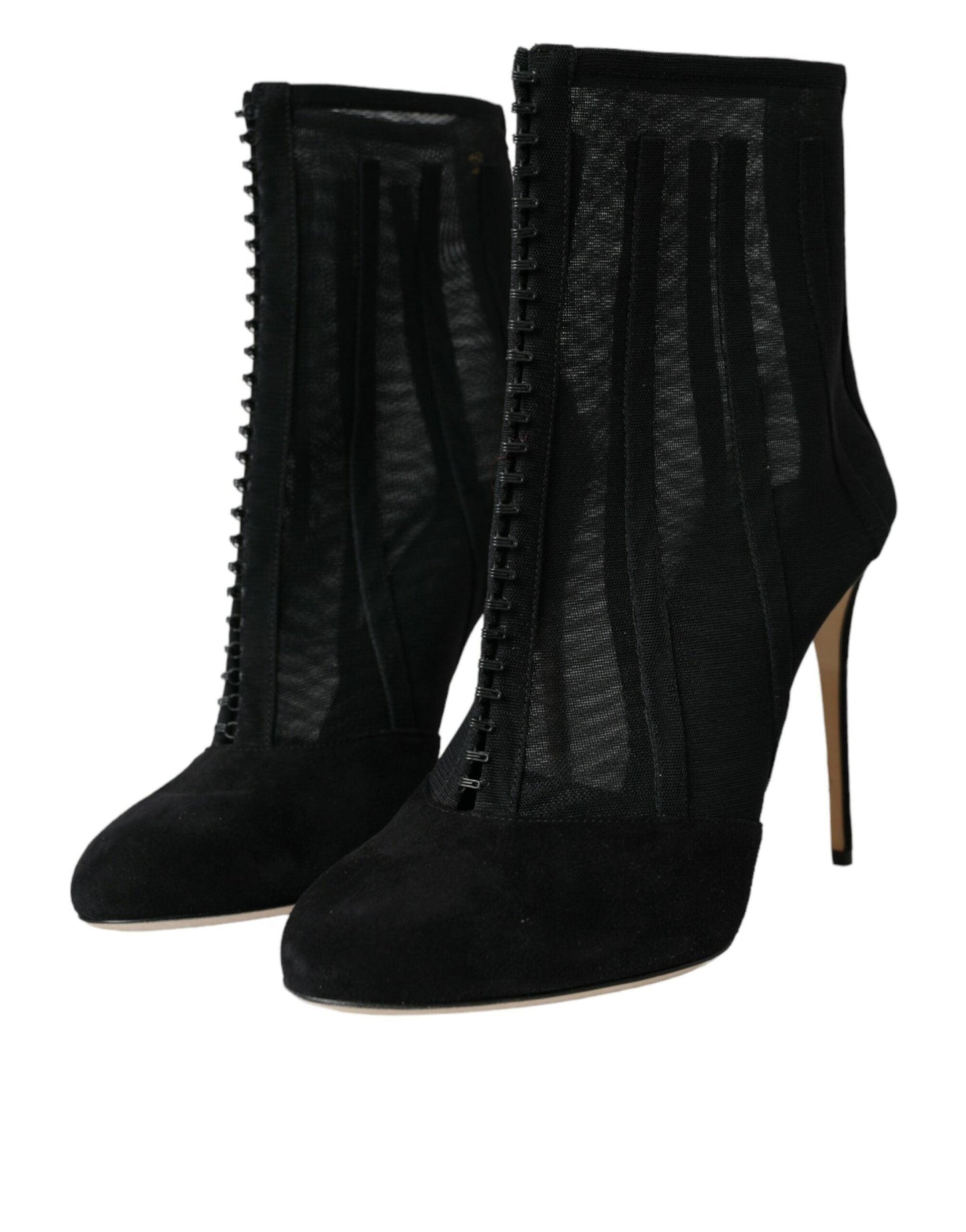 Dolce & Gabbana Black Mesh Stiletto Heels Ankle Boots Shoes - Arichezz.store