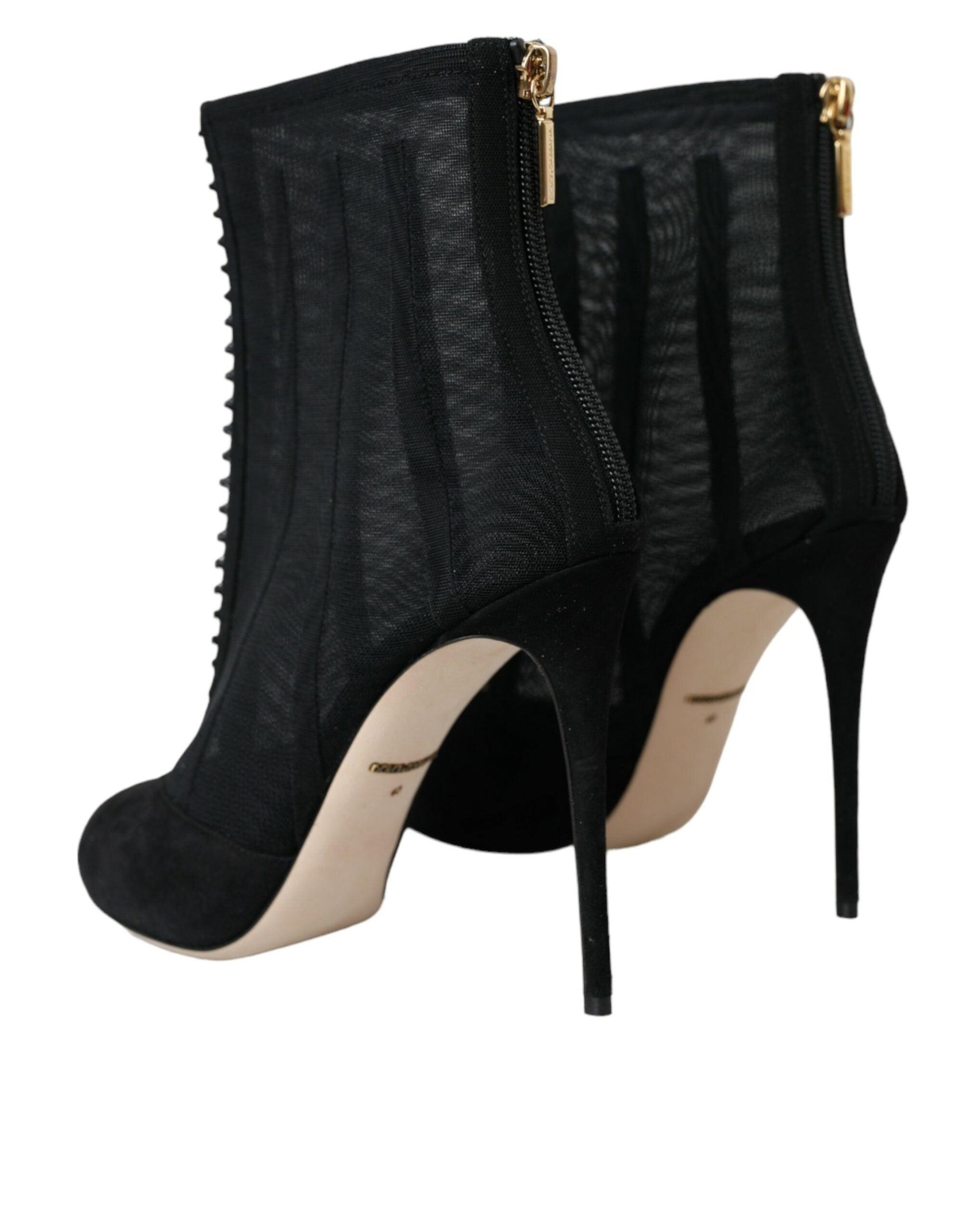 Dolce & Gabbana Black Mesh Stiletto Heels Ankle Boots Shoes - Arichezz.store