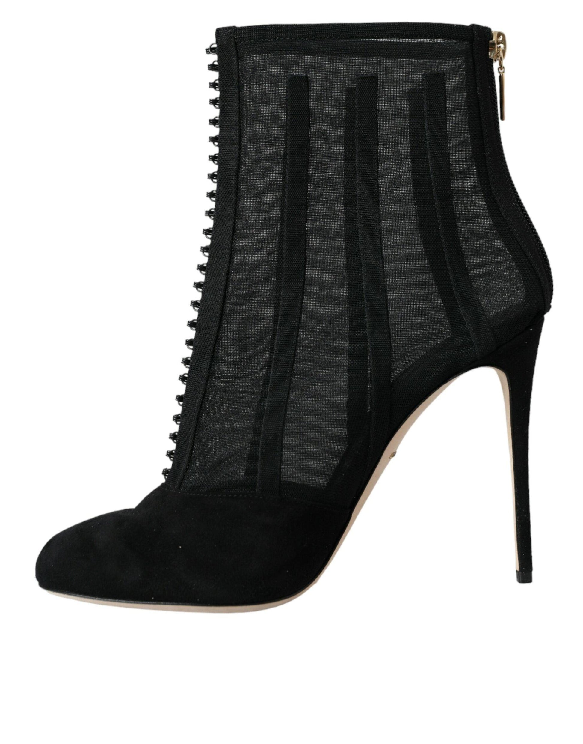 Dolce & Gabbana Black Mesh Stiletto Heels Ankle Boots Shoes - Arichezz.store