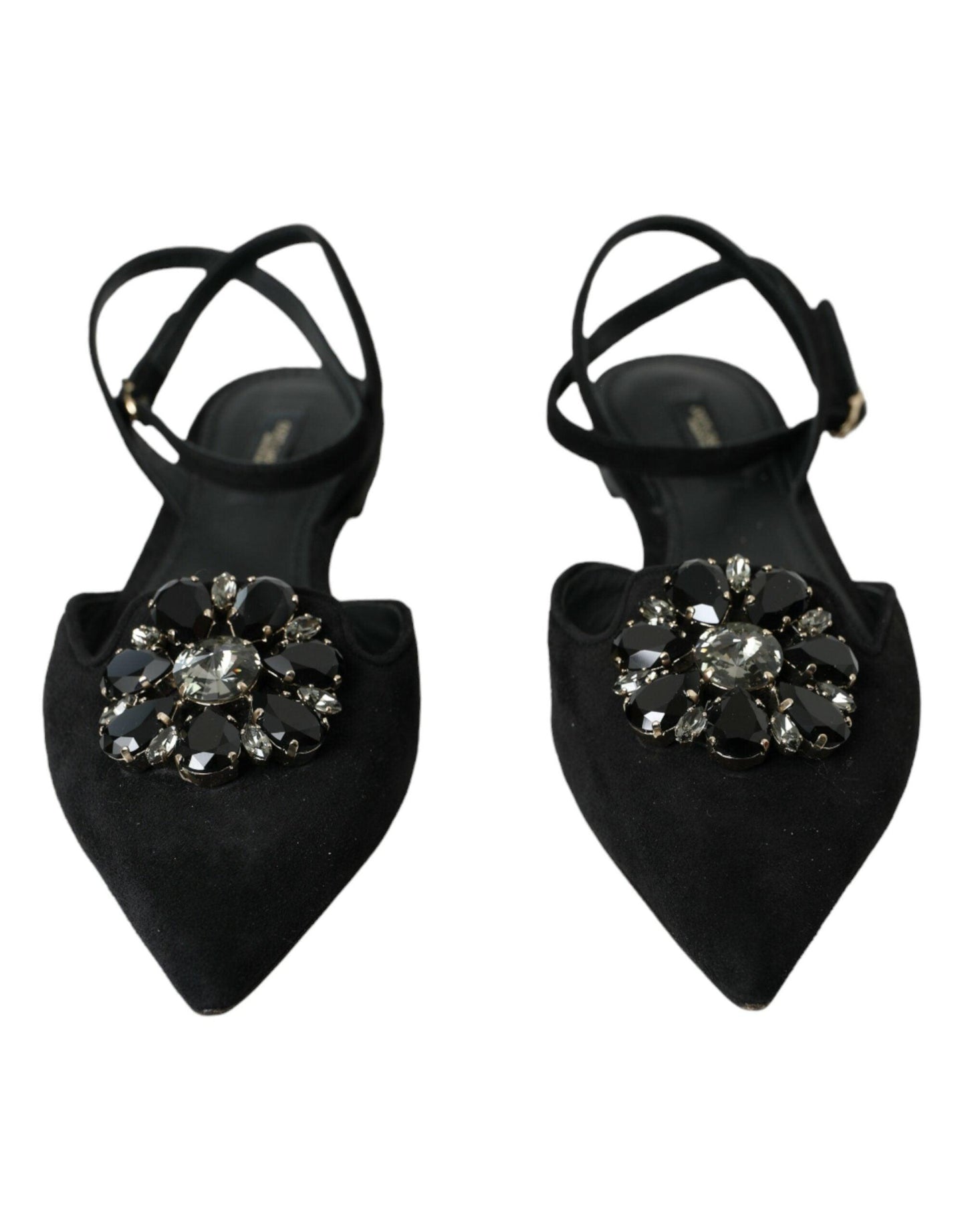 Dolce & Gabbana Black Leather Crystal Slingback Sandals Shoes - Arichezz.store